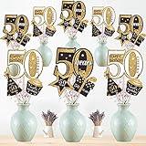 50th Birthday Party Decoration Set Golden Birthday Party Centerpiece Sticks Glitter Table Toppers for 50th Birthday Party Supplies, 24 Pack