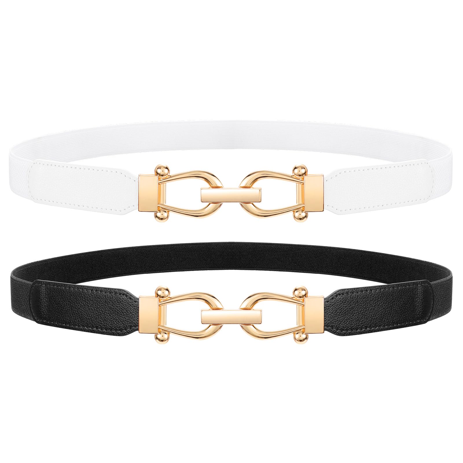 Skinny Elastic Waist Belt Gold Buckle Stretchy Thin Belt for Jeans Dress Stretchy Gold Belts for Women, 2 Pieces Gold Chain Belt  main image 3