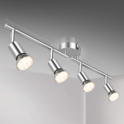 Defurhome Rotatable 4 Way LED Ceiling Spotlight Kit White Chrome 4x4W GU10 Bulbs