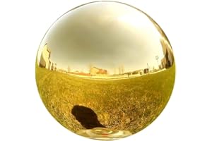 Lily's Home Stainless Steel Gazing Globe Mirror Ball, Colorful and Shiny Addition to Any Garden or Home. Shiny Gold.
