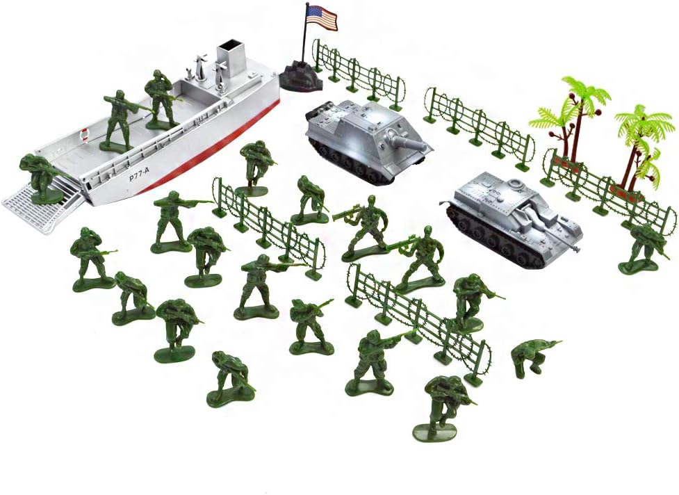 EASYWAY Landing Craft Toy and Tanks with Green Army Men for Boys Present