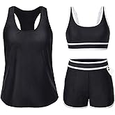 Daci Women 3 Piece Tankini Swimsuits - Tummy Control Bathing Suit Sport Bra Modest 2 Pockets Boyshorts 2026