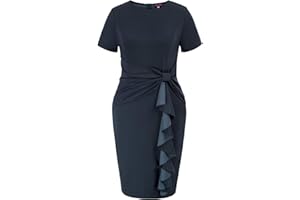 Hanna Nikole Wmens Plus Size Wear to Work Dress 50s Vintage Ruffle Peplum Cocktail Pencil Knee Dress