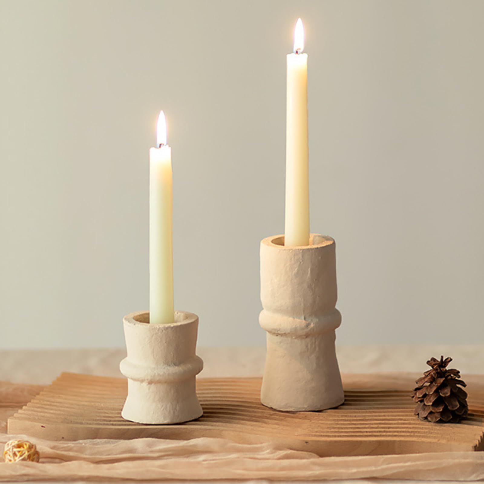 Photo 1 of Romadedi Candlestick Holders Boho Decor: Taper Candle Holders Paper Mache for Living Room Modern Decorations White Candle Stick Dining Table Centerpiece Fireplace Home Decoration Beige