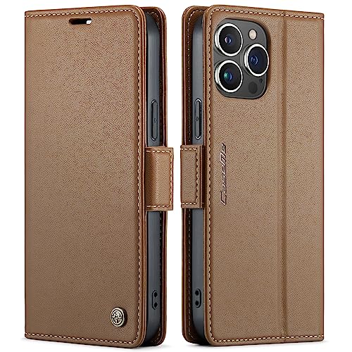 QLTYPRI Wallet Case for iPhone 14 Pro, Premium PU Leather Magnetic Flip Folio Case with RFID Blocking Credit Card Slots Kickstand Shockproof Protective Phone Case Cover - Brown