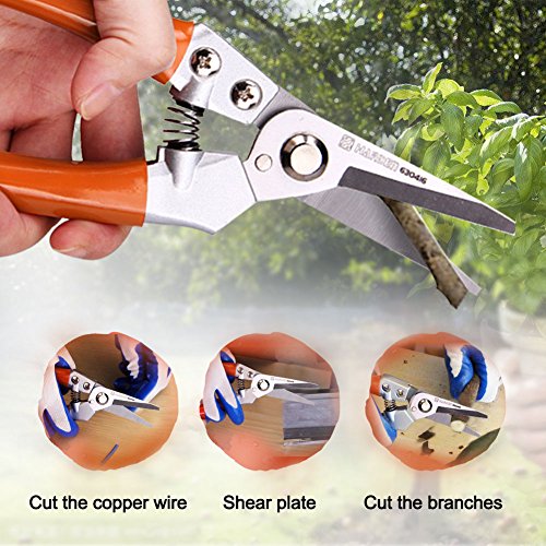Pruning Shears Sharp Steel Garden Pruner 8" Straight Head Garden Pruning Shears for Branches / Flowers / Hiking / Camping