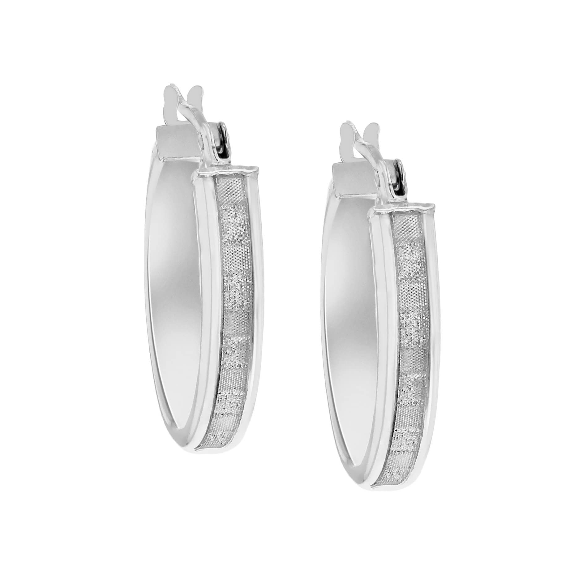Tuscany Silver Women's Sterling Silver Rhodium Plated Glitter Band Creole Earrings