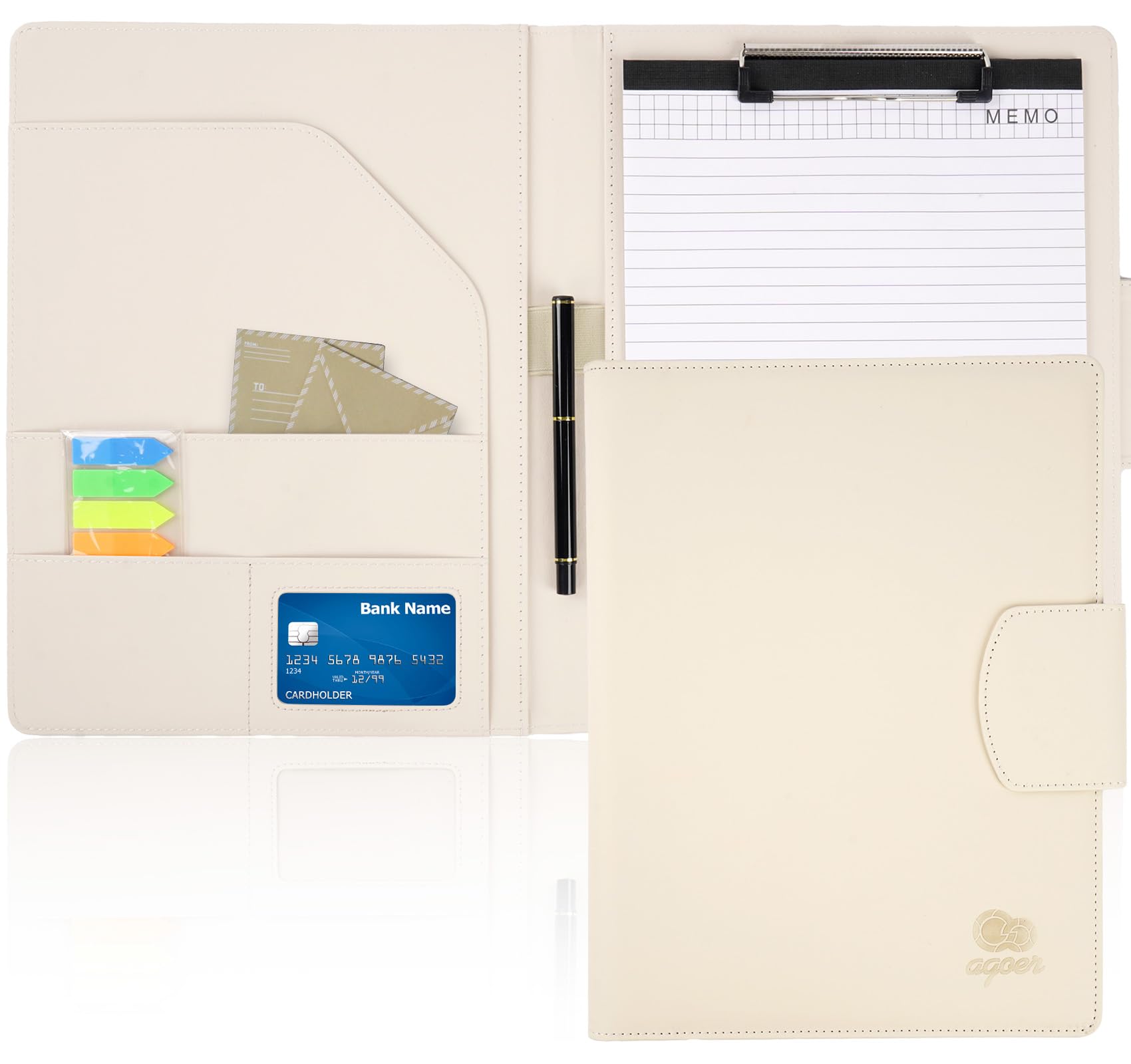 Agoer A4 Leather Clipboard Folder, Multifunctional Business Faux Folder with Magnetic Closure Cover,Portfolio Organiser with Sticky Tabs,Pen for Man Woman Meeting Office Business Supplies