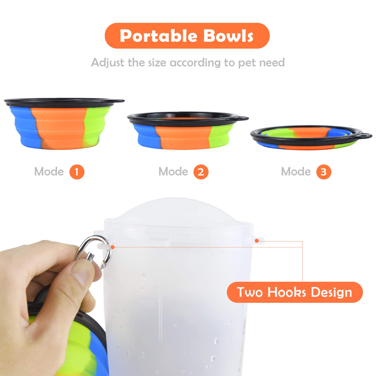 ZukoCert Dog Water Bottle Pet Food Container 2-in-1 with Collapsible Travel Dog Bowls Slow Feeder Outdoor Portable Dog Feeder Drinking Cup