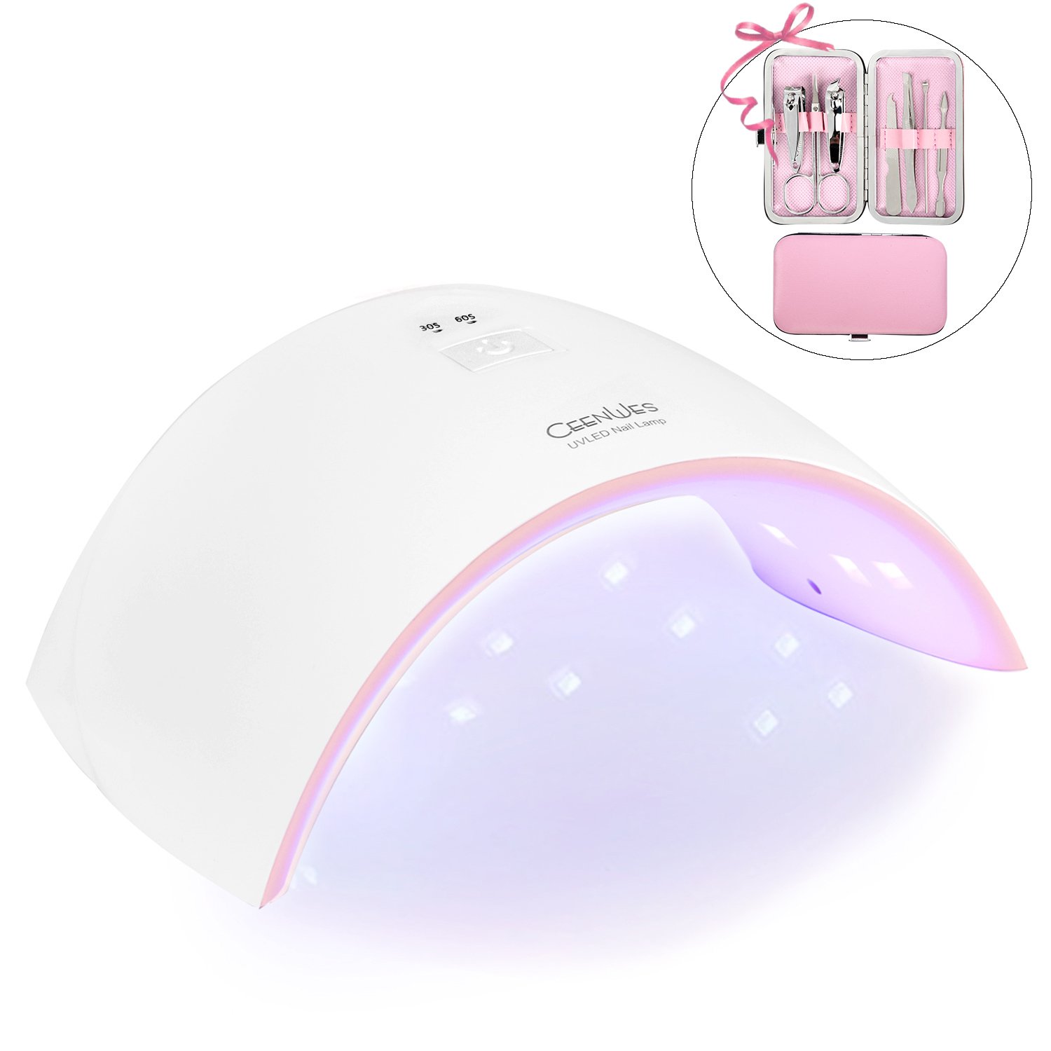 Ceenwes Nail Dryer 24W UV Light Nail Lamp With 7 PCS Nail Tools Set 30S