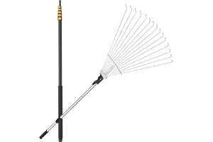 FIXM Telescoping Roof and Yard Rake 7-31 FT, Adjustable Rake Head & Extension Rod Attachment, Dual Use for Cleaning Roofs/Lawn to Clean Leaves, Branches and Debris