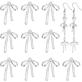 BENECREAT 5 Pairs Silver Plated Brass Bowknot Charms with Loop, 19x13x2.5mm Micro Pave Clear Cubic Zirconia Pendants, Bow Dangle Connecter Charms for DIY Earrings Bracelet Necklaces Jewelry Making