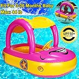 Baby Swim Float with Canopy, Car Shaped Inflatable Swimming Ring Boat with Sunshade for Boys Girls Toddler Infant Float for Pool Floating Cute Boat Summer Outdoor Play (Fit 3-36 Months, Maximum 44lb)