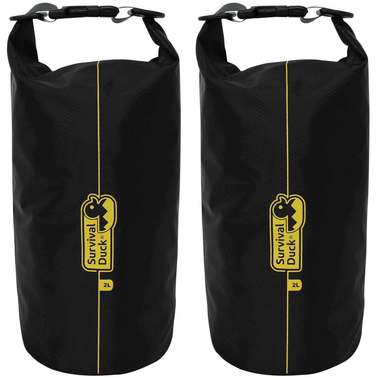 Survival Duck 2 Litre Waterproof Dry Bag – 2 Pack Black | Small Ripstop Nylon Round Dry Bag | Great for Camping, Hiking, Paddleboarding, Kayaking