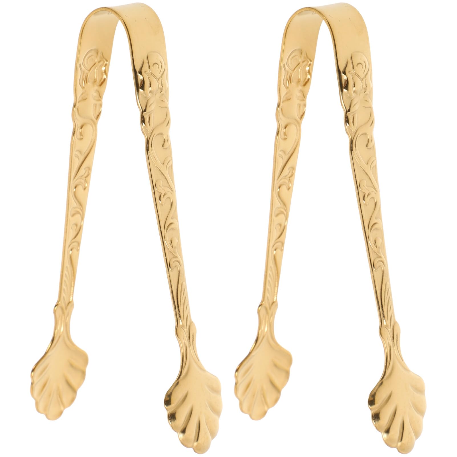 Hemoton 2Pcs Ice Tongs Sugar Tongs Vintage Stainless Steel Mini Serving Appetizers Tongs Clips Clamp with Embossed Pattern for Party Coffee Tea Wine Bar Ice Buffet Kitchen