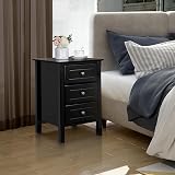 Yaheetech Bedside Table Set of 2 3-Drawer Nightstand Pine Wood Black view 2