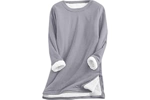 YRAETENM Fleece Sweatshirts for Women Warm Sherpa Lined Crewneck Pullover Soft Casual Loungewear Winter Thermal Tunic Tops