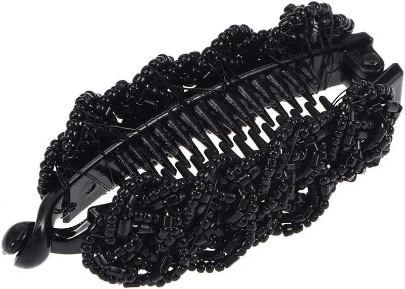 Lurrose Bead Banana Hair Clip Women Retro Fine Teeth Ponytail Holder Non-Slip Ponytail Hair Barrettes for Women Girls