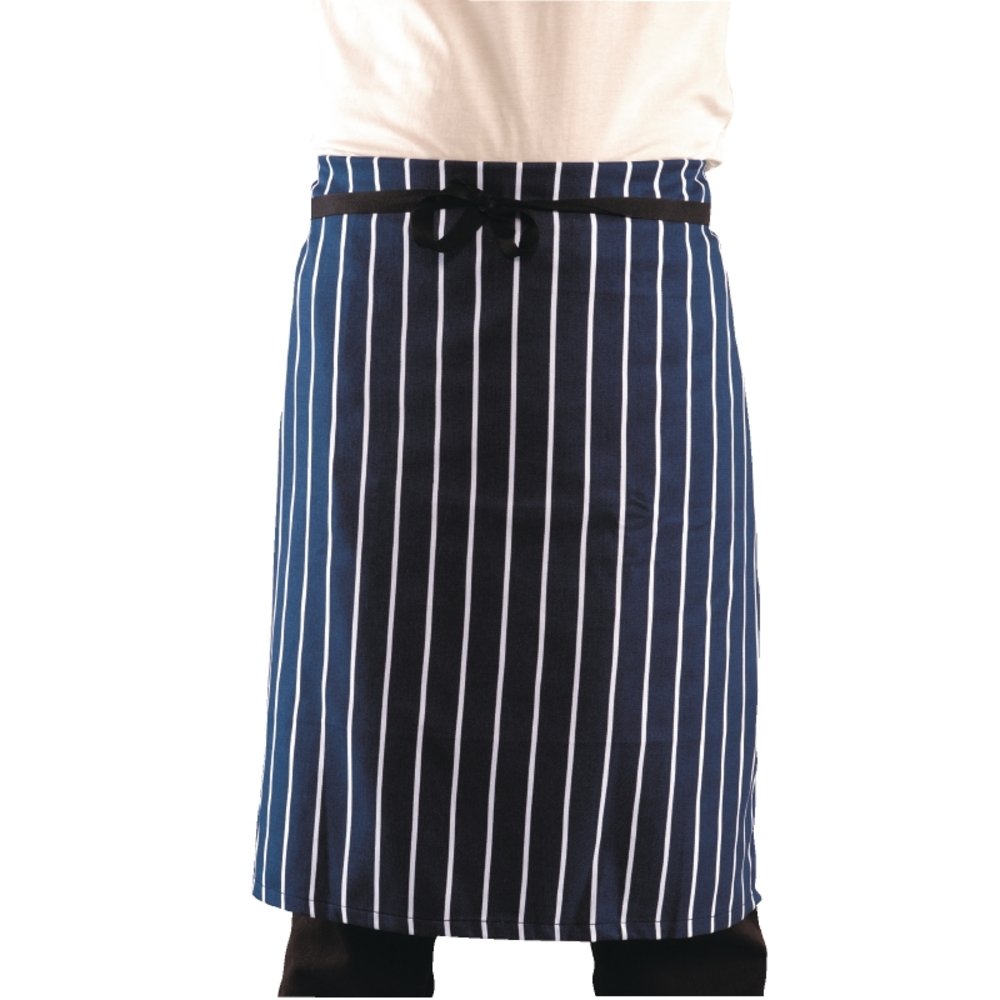 Whites Chefs Clothing A647 Whites Butchers Waist Apron with Blue and White Stripe