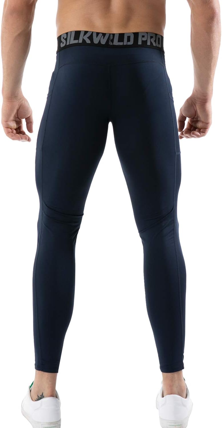 SILKWORLD Men's 1~3 Pack Compression Pants Pockets Dri Fit Gym Leggings Baselayer Running Tights at  Men’s Clothing store