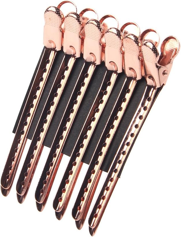 Fafalloagrron 12Pcs/Set Metal Duck Mouth Hair Clips Hairdressing Salon Clamps Styling Tools (Rose Gold)