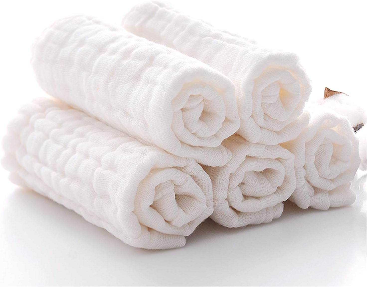 Baby Muslin Squares Set,Baby Muslin Wash Cloths by Leepem baby- Baby Face Towel and Washcloths, Baby Registry as Shower Gift (White,5Pack 11.8x11.8 inch)