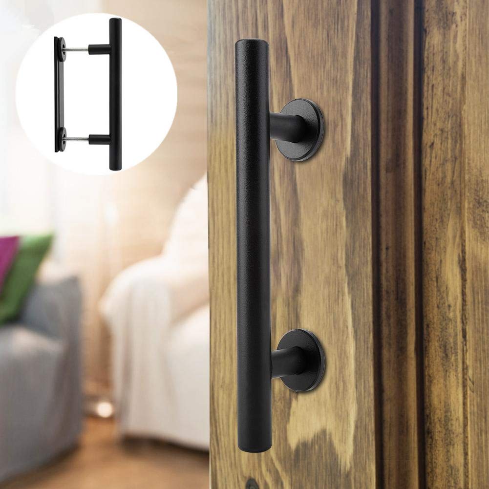 Smandy Heavy Duty Carbon Steel Barn Door Handle and Sliding Door Pull Set in Black with Mounting Screws Included for Wooden Gate Cabinet Closet Doors