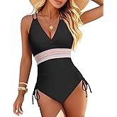 Tummy Control One Piece Swimsuit - Women's Push Up V Neck Bathing Suit Slimming Swimwear