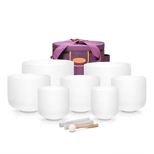 TOPFUND 6-12 inch 432Hz Chakra Set of 7 Crystal Singing Bowls with ...