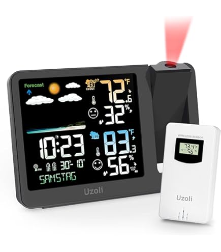 SMARTRO SC91 Projectiewekker voor bed, slaapkamer, projectielamp met weerstation, draadloze binnenthermometer, buitenthermometer, temperatuur- en vochtigheidsmeter, hygrometer