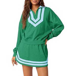 Fisoew 2 Piece Sets for Women Athletic Tennis Skirt Set Casual Sweat Sets | Half Zip, Running, Athletic, Skort Set, Long Slee
