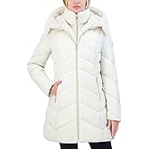 Laundry by Shelli Segal womens Puffer Coat With Bib Insert– Quilted Winter Jacket Faux Fur Hood Shirred Collar