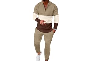 UOUA Mens 2 Piece Set Casual Outfits 1/4 Zip Polo Long Sleeve Shirt & Pants Track Suit Loungewear Athletic Sweatsuit