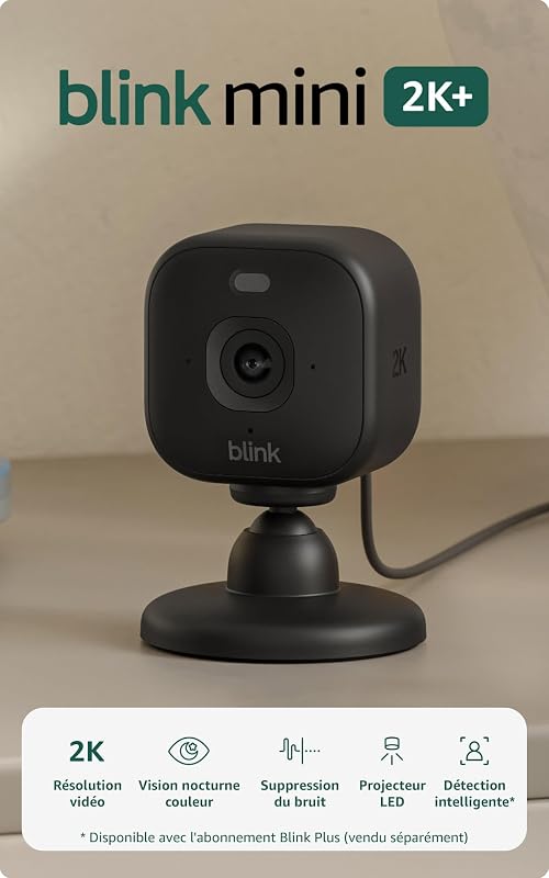 Caméra Mini 2K+ Blink (nouvelle génération) | Caméra de surveillance à domicile sur secteur avec résolution vidéo 2K, zoom 4x, vision nocturne couleur | Fonctionne avec Alexa | 1 caméra – Noir