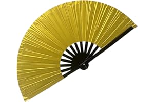 EORROE Large Rave Folding Hand Fan for Men/Women,Holographic Rave Fan for Women Club Dance Party,Festivals,Halloween, EDM, Music Festival,Club,Event,Party,Dance,Performance,Decoration, Gift (Gold)