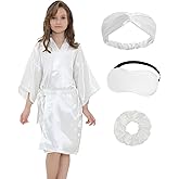 EPLAZA Kids Girls Satin Robe with Hair Band Eye Mask for Birthday Spa Bridal Party Flower Girls Wedding Robes Kimono