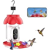 Smart Hummingbird Feeder with Camera Solar Powered, 2K Live View Humming Bird Watching Camera, AI Identify, Instant Notifications, Ant and Bee Proof, 3 Color Feeding Ports,Hanging on Porch Patio