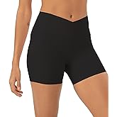 Mustcan Womens Workout Crossover Shorts No Front Seam V High Waist Scrunch Butt Lifting Gym Biker Athletic Shorts