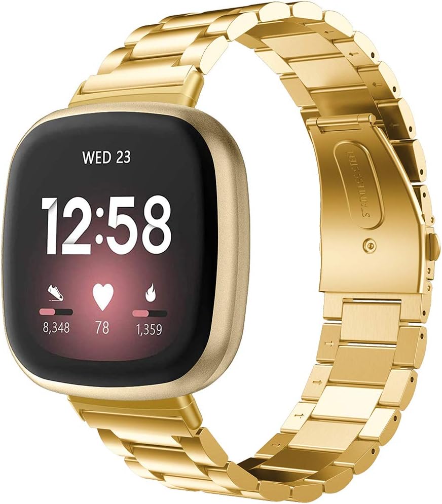 Songsier Strap Compatible with Versa 3 Strap/Sense, Solid Stainless