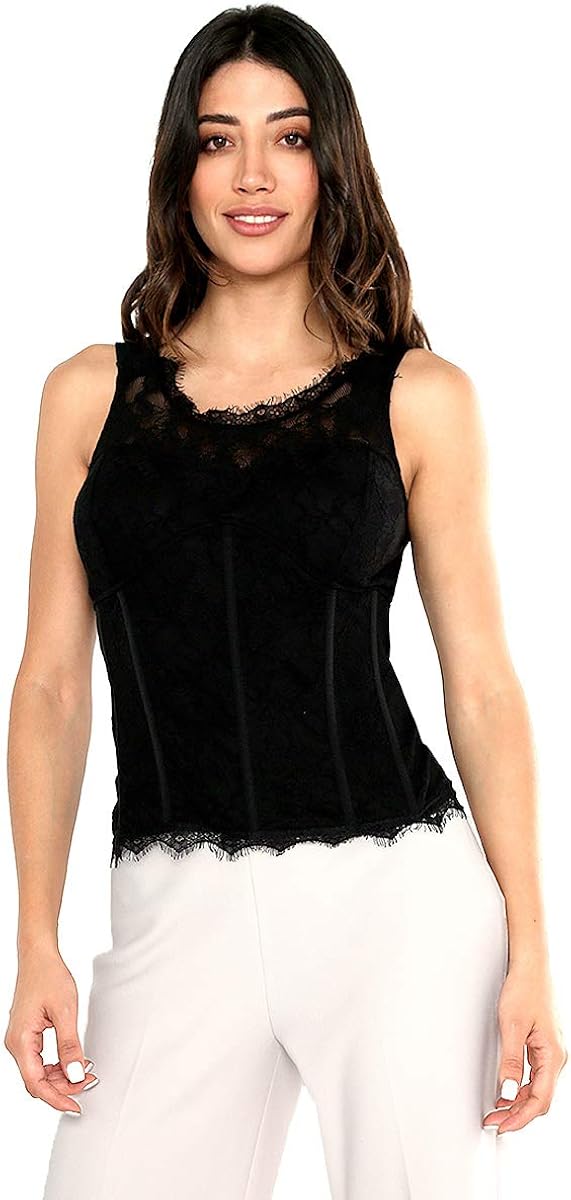 GUESS Womens Lace Corset Bustier Blouse at Amazon Women’s Clothing store