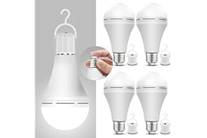 Neporal 4 Pack Emergency-Rechargeable-Light-Bulb, Stay Lights Up When Power Failure, 1200mAh 15W 80W Equivalent LED Light Bulbs for Home, Camping, Tent (E27, with Hook) (Daylight)
