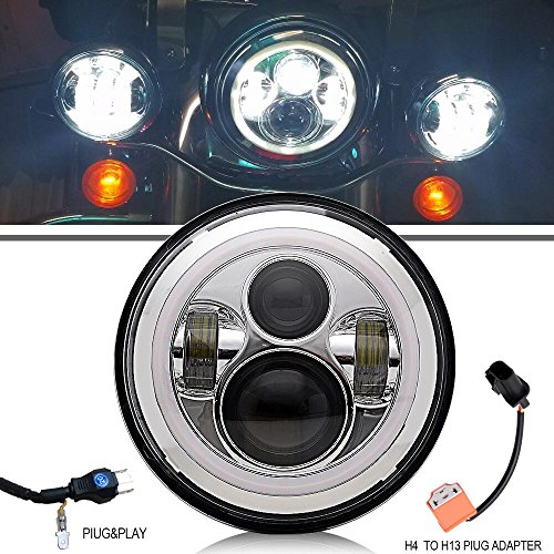 TURBOSII Chrome DOT Approved 7In Round Led Headlight Angel Eye With DRL Amber Turn Singal Hi/Lo Beam for Harley Davidson Road King Ultra Classic Softtail FLHTC FLHTK FLSTFI Electra Glide Fatboy Yamaha TURBOSII Chrome DOT Approved 7In Round Led Headlight Angel Eye With DRL Amber Turn Singal Hi/Lo Beam for Harley Davidson Road King Ultra Classic Softtail FLHTC FLHTK FLSTFI Electra Glide Fatboy Yamaha