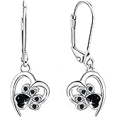 Black CZ Paw Print Dangle Drop Earrings for Women Shiny Cubic Zirconia Puppy Paw Cat Leverback Earrings Cute Animals Tiny Hoop Hooks Earrings Birthday Christmas Piercing Jewelry Gifts
