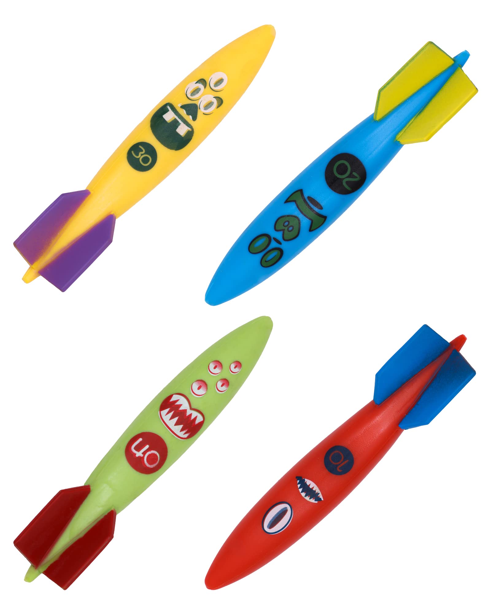 Topways Pool Diving Toy Set 4 Diving Torpedoes Swimming Underwater Pool Training Toys Diving Games Training Children's Gifts (Diving Torpedoes), (QSB)