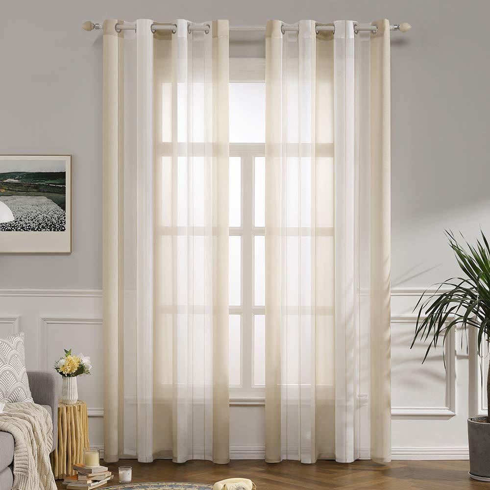 MIULEE 2 Panel Contemporary Decorative Ring Top Eyelet Voile Curtains Sheer Panels for Bedroom Livingroom Nursery Room 55" wide x85 Drop (140cm wide x 215cm Drop) Beige