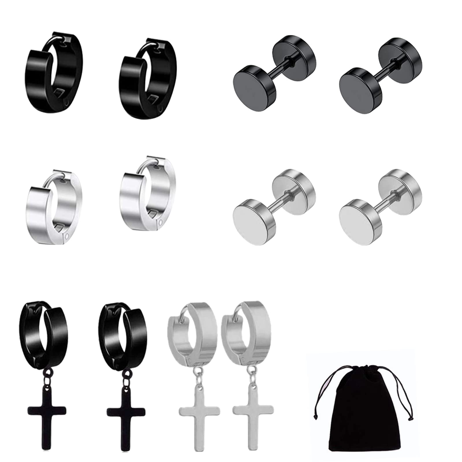 6 Pairs Stud Earrings, Stainless Steel Mens Small Hoop Earrings Ear Piercing Screw Jewelry Barbell Studs Non Pierced Male Earrings Studs Hoop Ear Plugs Huggie Stud Earrings
