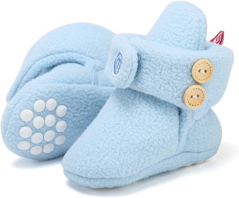 Newborn Baby Soft Fleece Booties Infant Boy Girl Cozy Socks with Non Skid Gripper Stay On Slippers Toddler First Walkers…