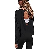 Gacaky Womens Open Back Loose Workout Tops Backless Long Sleeve Athletic Shirt Running Crop Top Gym Dance Tee