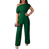 YMDUCH Women's Casual Sleeveless Off Shoulder Wide Leg Long Pant Jumpsuits