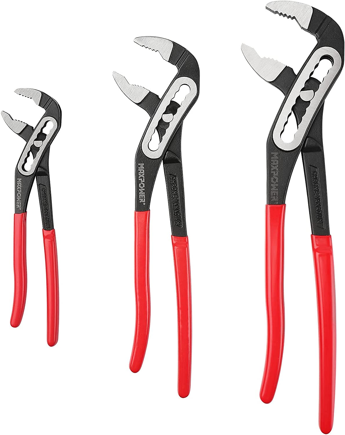 MAXPOWER Water Pump Pliers Set, 3PCs Adjustable Plumbing Grips Spanner Slip Joint Pliers Tongue and Groove Pliers Set with Super Wide Open Jaw, 180mm/7, 250mm/10 and 300mm/12